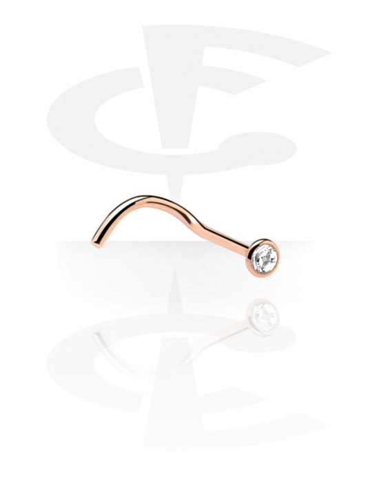 Nose Jewellery & Septums, Curved nose stud (surgical steel, rose gold, shiny finish) with crystal stone