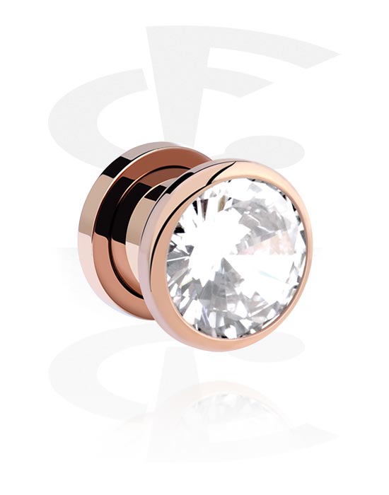 Tunnels & Plugs, Screw-on tunnel (surgical steel, rose gold, shiny finish) with crystal stone, Rose Gold Plated Surgical Steel 316L