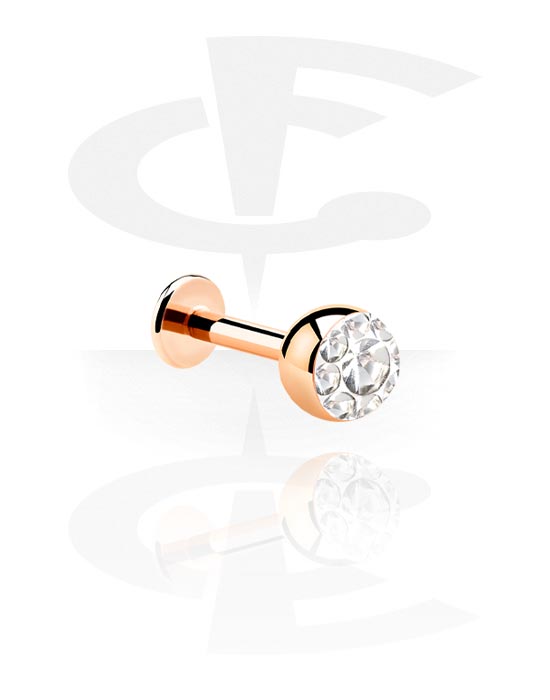 Labrets, Labret (surgical steel, rose gold, shiny finish) with Jewelled Ball, Rose Gold Plated Surgical Steel 316L