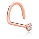 Næsesmykker og septums, Buet næsestud (kirurgisk stål, rosenguld, blank finish) med Krystalsten, Rosaforgyldt kirurgisk stål 316L