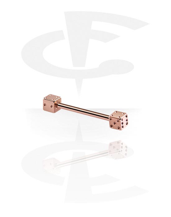 Barbeller, Barbell with Dice, Rosegold Plated Surgical Steel 316L