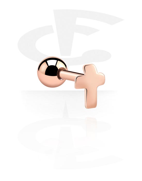 Helix & Tragus, Tragus Piercing with cross design, Rose Gold Plated Surgical Steel 316L
