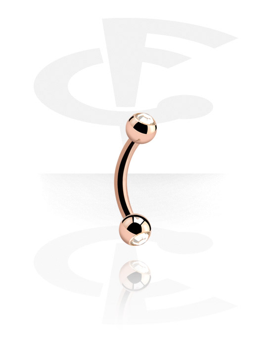 Curved Barbells, Double Jewelled Banana, Rosegold Plated Steel