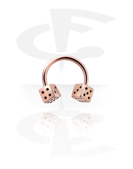 Circular Barbells, Circular Barbell with Dice, Rose Gold Plated Surgical Steel 316L