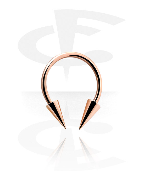 Sirkulære barbeller, Circular Barbell with Long Cones, Rosegold Plated Surgical Steel 316L