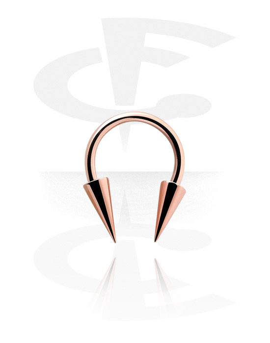 Sirkulære barbeller, Circular Barbell with Long Cones, Rosegold Plated Surgical Steel 316L
