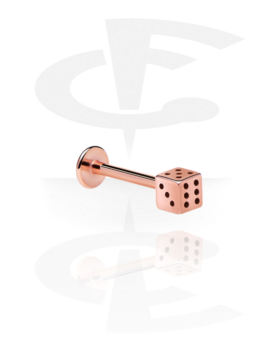 Labrets, Labret (surgical steel, rose gold, shiny finish) with dice attachment, Rose Gold Plated Surgical Steel 316L