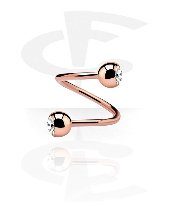 Spirals, Spiral Pin with Jewelled Balls, Rose Gold Plated Surgical Steel 316L