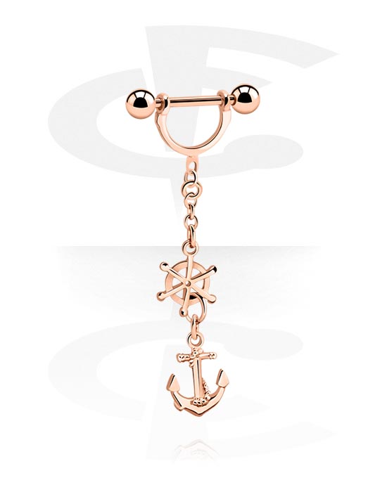 Nipple Piercings, Nipple Shield with charm, Rose Gold Plated Surgical Steel 316L, Plated Brass