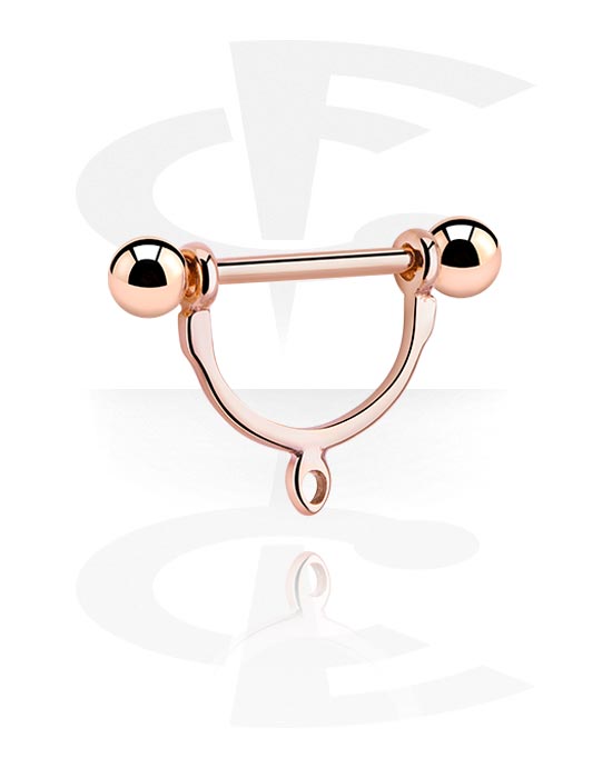 Boules, barres & plus, Barre pour piercing téton avec anneau pour accessoires, Acier chirurgical 316L ,  Plaqué or rose