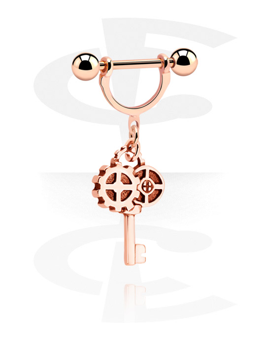 Nipple Piercings, Nipple Shield with Charm, Rose Gold Plated Surgical Steel 316L