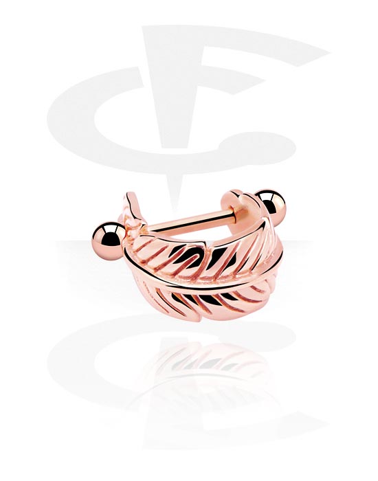 Helix & Tragus, Helix Piercing with feather design, Rose Gold Plated Surgical Steel 316L
