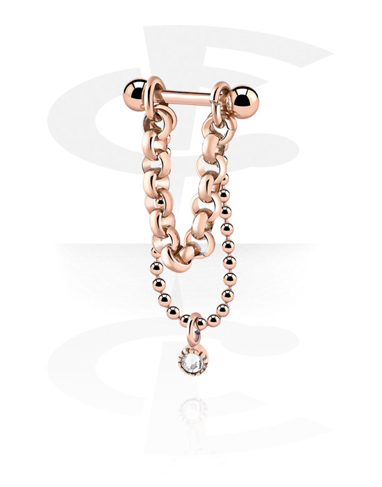 Helix & Tragus, Helix piercing s kristalnim kamenjem, Kirurški čelik pozlaćen ružičastim zlatom 316L