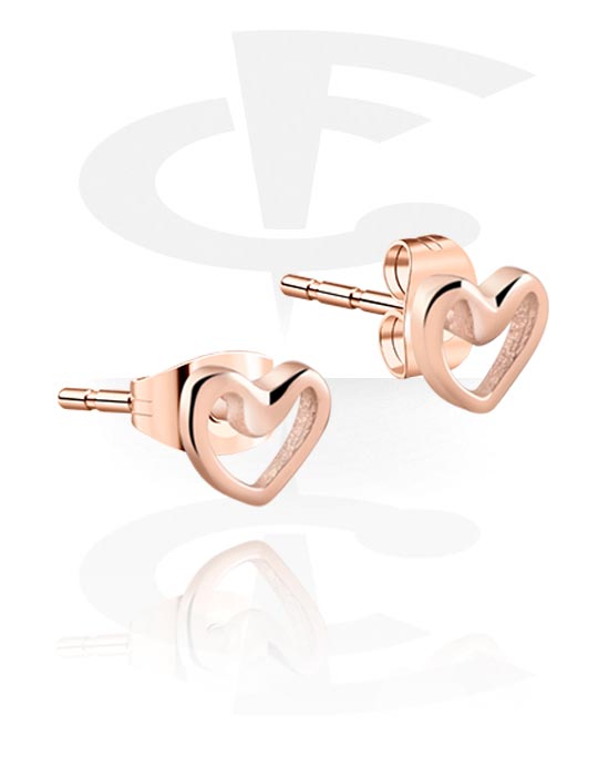 Brincos, Studs de orelha com design coração, Aço cirúrgico 316L banhado a ouro rosé
