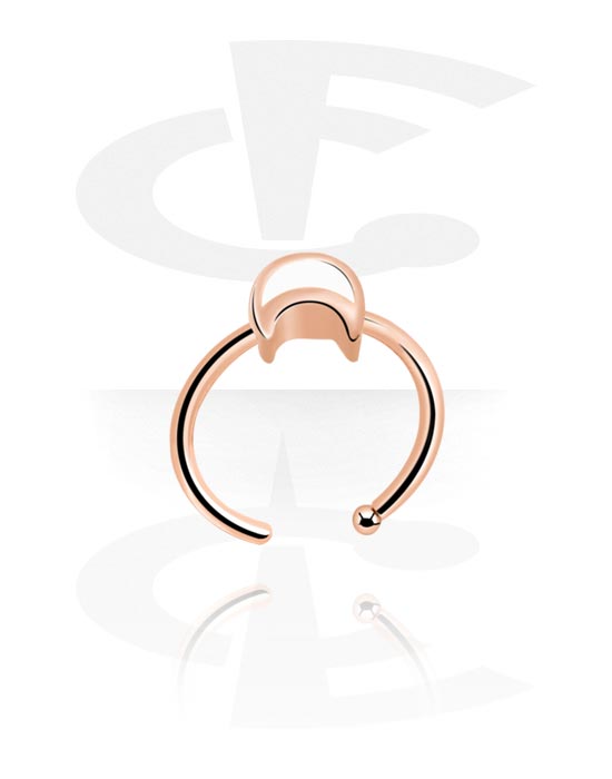 Näspiercingar, Open nose ring (surgical steel, rose gold, shiny finish) med månattachment, Roséförgyllt kirurgiskt stål 316L