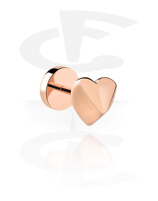 Falešné piercingové šperky, Falešný plug s designem srdce, Chirurgická ocel 316L pozlacená růžovým zlatem