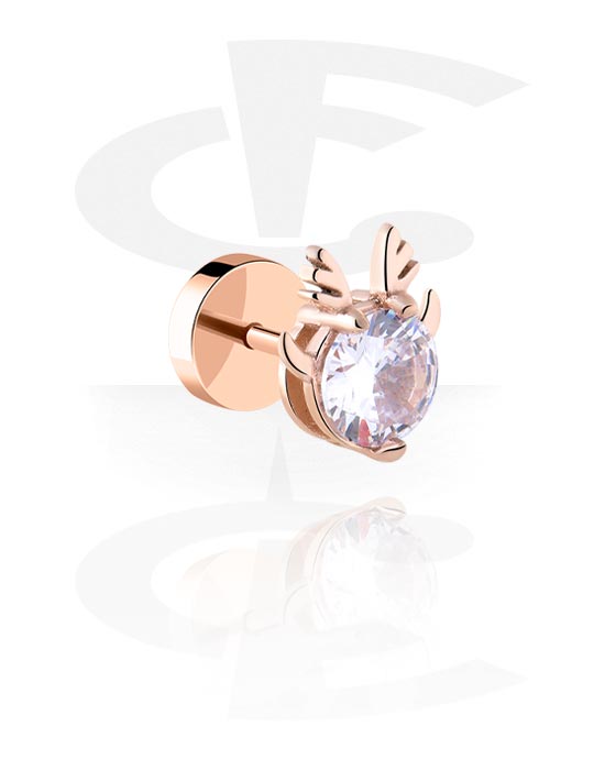 Lažni piercing nakit, Lažni čepić s kristalnim kamenom, Kirurški čelik pozlaćen ružičastim zlatom 316L