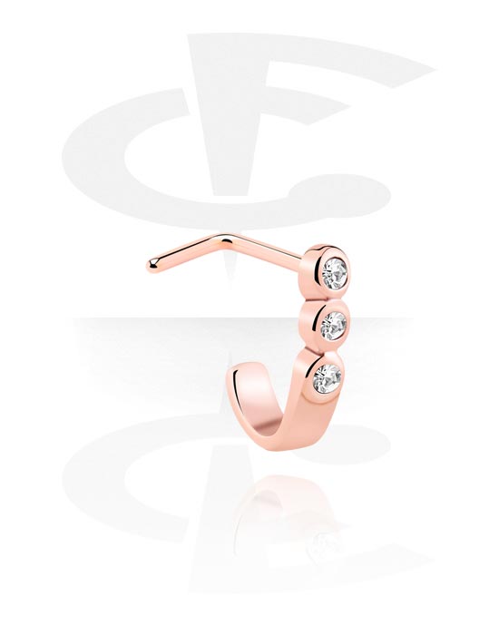 Näspiercingar, L-shaped nose stud (surgical steel, rose gold, shiny finish) med kristallstenar, Roséförgyllt kirurgiskt stål 316L
