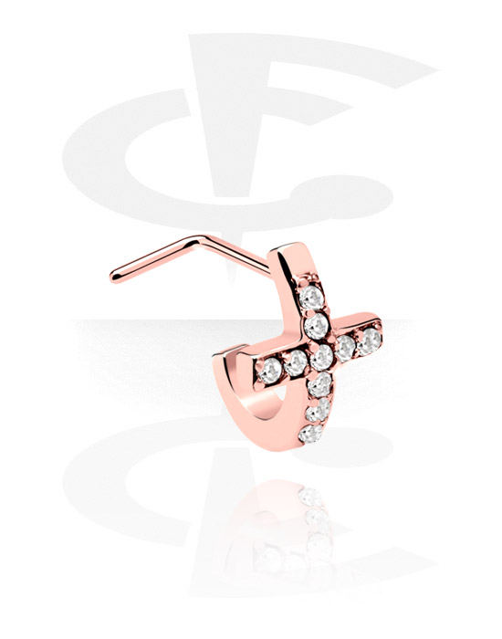 Piercings nez & Septums, Piercing de nez à tige incurvée avec pierre en cristal, Acier chirurgical 316L, or rosé
