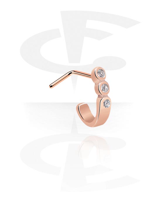 Nose Jewellery & Septums, Curved Jewelled Nose Stud, Rose Gold Plated Steel