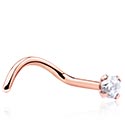 Nosovky a kroužky do nosu, Zahnutá nosovka (chirurgická ocel, růžové zlato, lesklý povrch) s krystalovým kamínkem, Chirurgická ocel 316L pozlacená růžovým zlatem