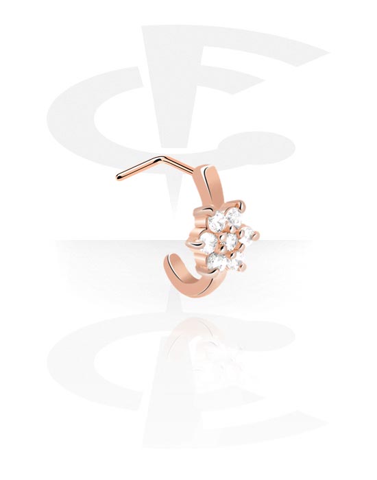Kolczyki do nosa, Curved Jewelled Nose Stud, Rose Gold Plated Steel