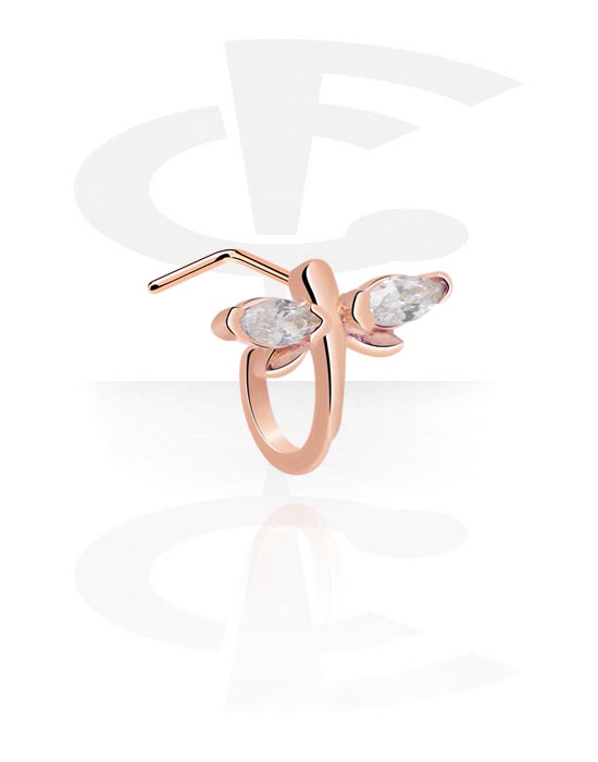 Nakit za nos in septum, Curved Jewelled Nose Stud, Rose Gold Plated Steel