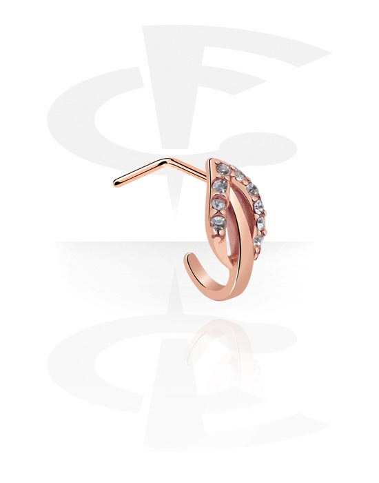Kolczyki do nosa, Curved Jewelled Nose Stud, Rose Gold Plated Steel