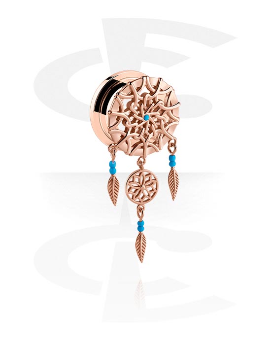 Tunnels & Plugs, Screw-on tunnel (surgical steel, rose gold, shiny finish) with dreamcatcher design, Rose Gold Plated Surgical Steel 316L