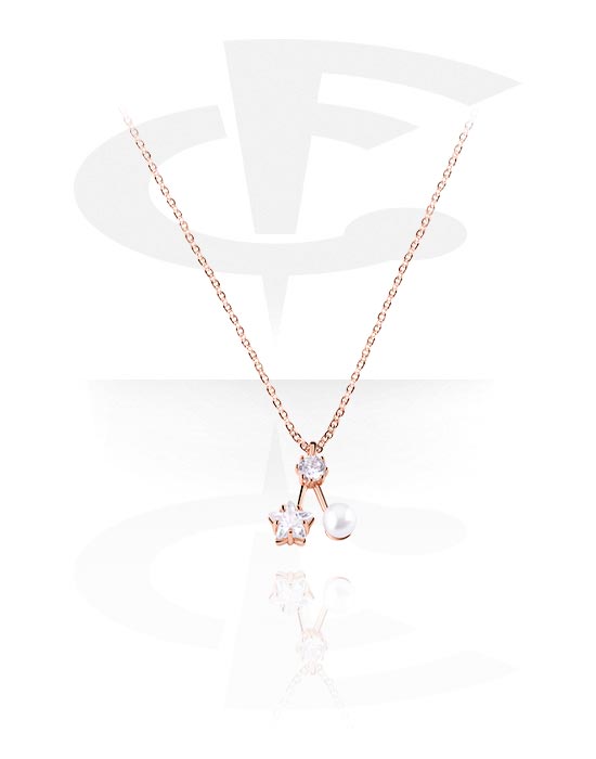 Náhrdelníky, Módny náhrdelník s Krištáľová hviezda a príveskom s imitáciou perly, Pokovaná mosadz