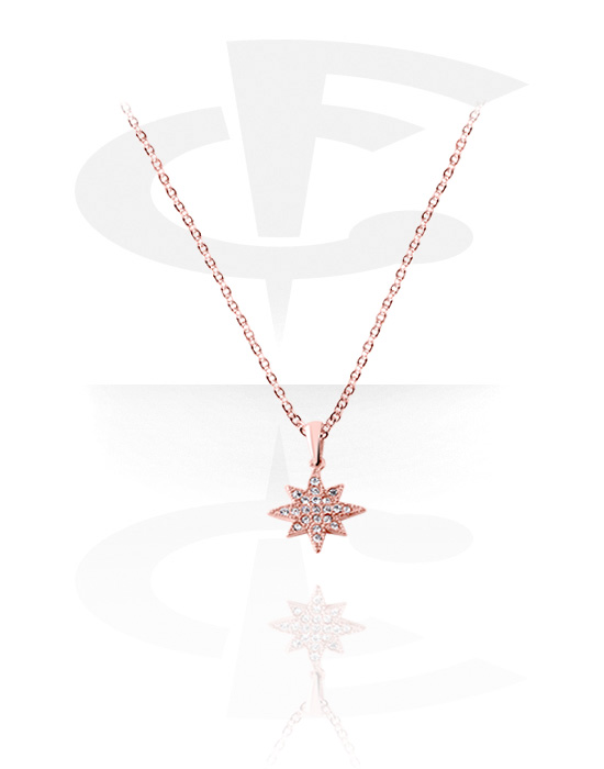 Halsketten, Modische Halskette mit Kristallstern, Rosé-Vergoldeter Chirurgenstahl 316L