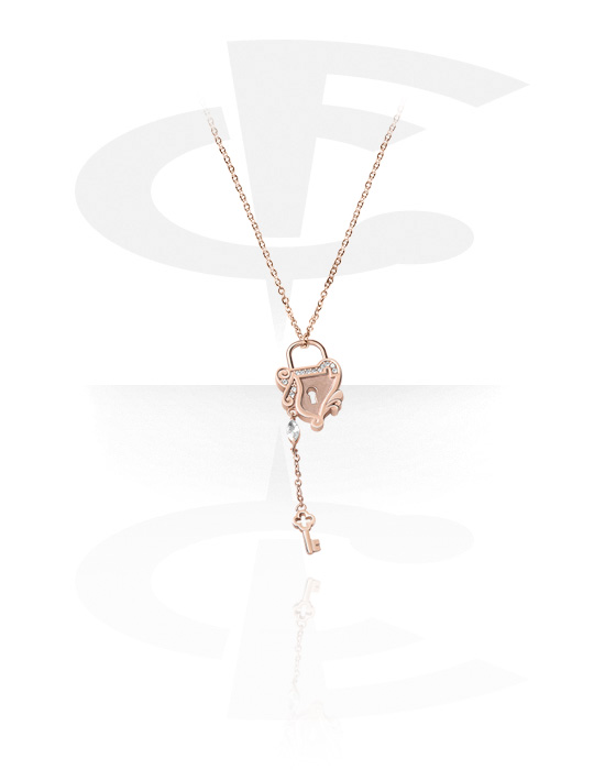 Ogrlice, Modna ogrlica s/z dizajnom ključavnice, Z rožnatim zlatom pozlačeno kirurško jeklo 316L