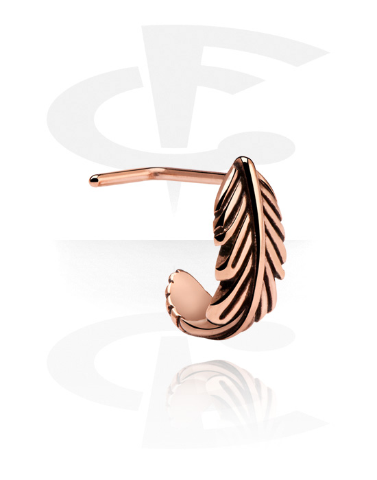 Nose Jewellery & Septums, L-shaped nose stud (surgical steel, rose gold, shiny finish) with feather attachment, Rose Gold Plated Surgical Steel 316L