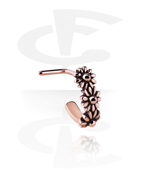 Nose Jewellery & Septums, L-shaped nose stud (surgical steel, rose gold, shiny finish) with flower attachment, Rose Gold Plated Surgical Steel 316L