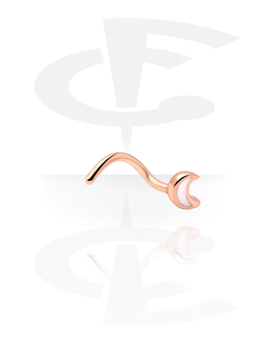 Nose Jewellery & Septums, Curved nose stud (surgical steel, rose gold, shiny finish) with moon attachment, Rose Gold Plated Surgical Steel 316L