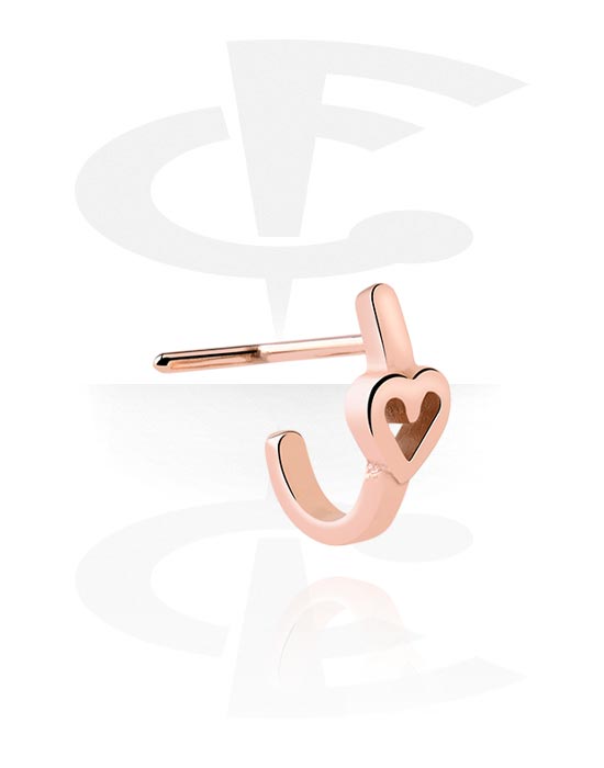 Nose Jewellery & Septums, L-shaped nose stud (surgical steel, rose gold, shiny finish) with heart design, Rose Gold Plated Surgical Steel 316L