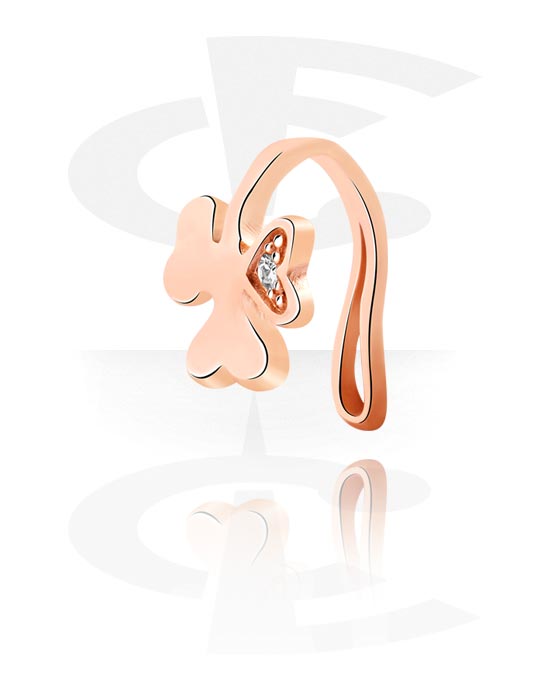 Piercing fake, Nose cuff (piercing finto) con design quadrifoglio, Acciaio chirurgico 316L placcato in oro rosa