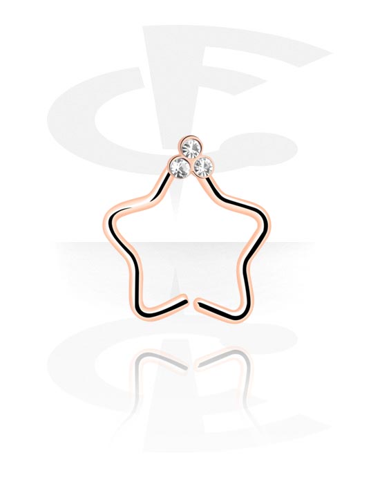 Piercing Rings, Star-shaped continuous ring (surgical steel, rose gold, shiny finish) with crystal stones, Rose Gold Plated Surgical Steel 316L