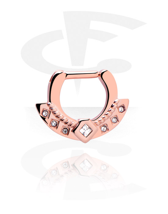 Nose Jewellery & Septums, Septum Clicker with crystal stones, Rose Gold Plated Surgical Steel 316L
