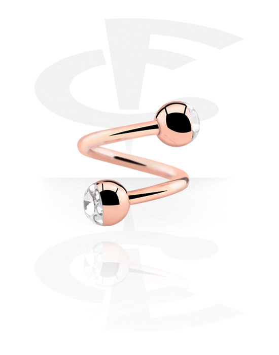 Spirals, Spiral with Jewelled Balls, Rose Gold Plated Surgical Steel 316L