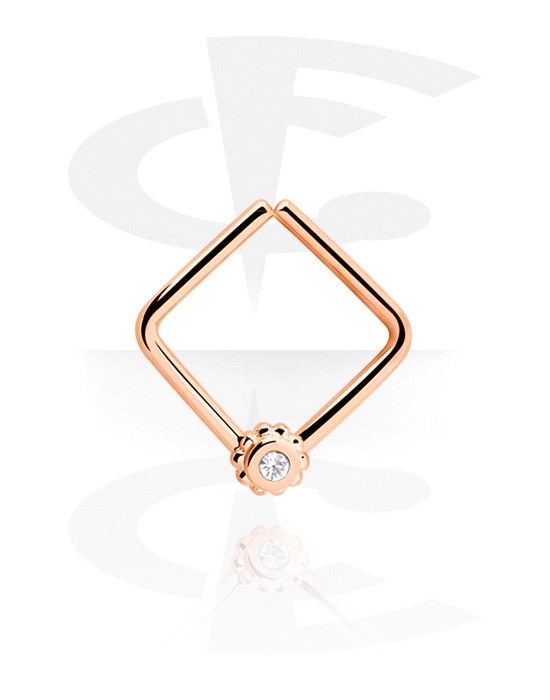 Piercing Rings, Squared continuous ring (surgical steel, rose gold, shiny finish) with crystal stone, Rose Gold Plated Surgical Steel 316L