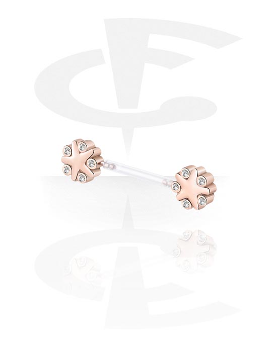 Piercings téton, Barre pour piercing téton avec motif étoile, Bioflex, Acier chirurgical 316L ,  Plaqué or rose