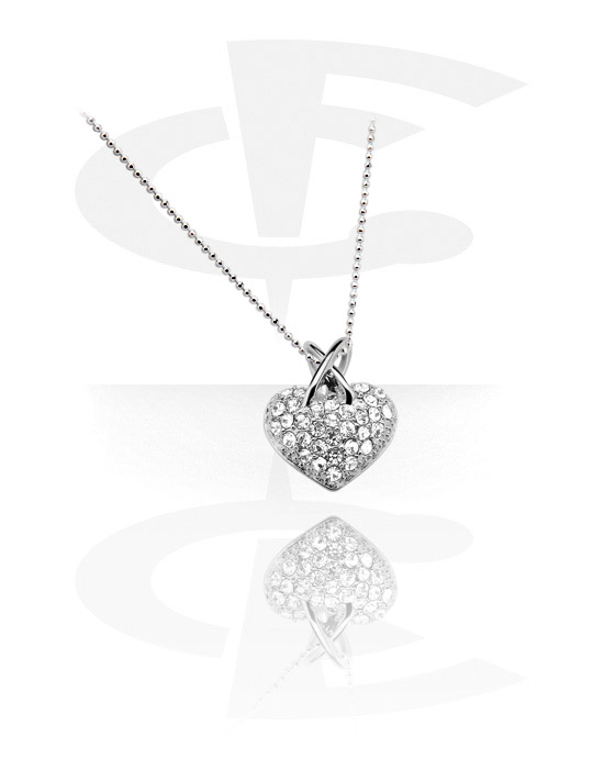 Ogrlice, Modna ogrlica s privjeskom sa srcem i kristalnim kamenjem, Obloženi mesing