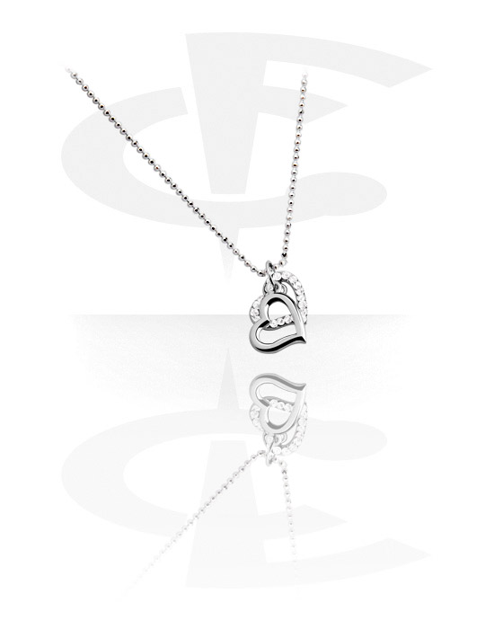 Necklaces, Fashion Necklace with heart pendant and crystal stones, Plated Brass