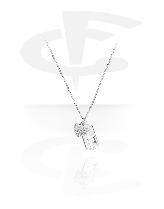 Ogrlice, Modna ogrlica s kristalnim srcem i dizajnom oštrice, Obloženi mesing