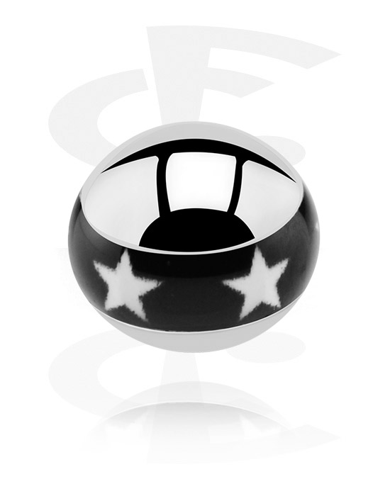 Boules, barres & plus, Boule pour barre à filetage de 1.6 mm (acier chirurgical, argent, finition brillante) avec motif étoile, Acier chirurgical 316L