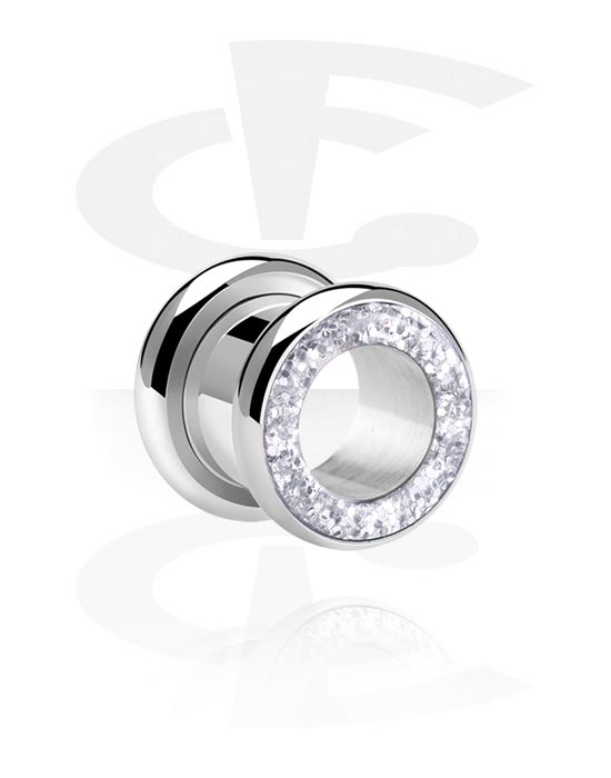 Tunnels & Plugs, Screw-on tunnel (surgical steel, silver, shiny finish) with glittery inlay in various colours, Surgical Steel 316L