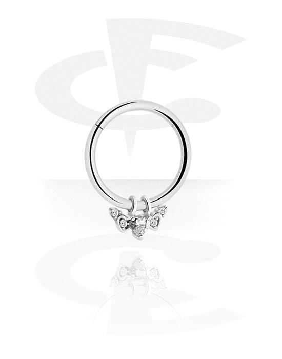 Piercing Rings, Piercing clicker (surgical steel, silver, shiny finish) with charm and crystal stones, Surgical Steel 316L