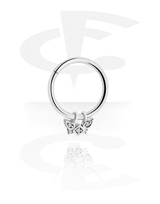 Piercing Ringe, Piercing-clicker (kirurgisk stål, sølv, blank finish) med charm og krystaller, Kirurgisk stål 316L