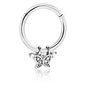 Anéis piercing, Multi-purpose clicker (aço cirúrgico, prata, acabamento brilhante) com acessório borboleta e pedras de cristal, Aço cirúrgico 316L